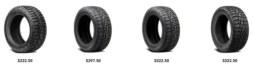 Pickup truck with 35-inch off-road tires showing limited wheel well clearance on stock suspension without lift.