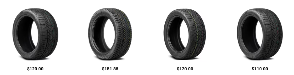 Car tire with winter tread pattern on a snow-covered road in Alberta.