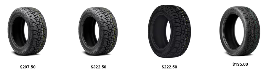 Close-up of truck wheel well showing 35-inch tire clearance on stock suspension.