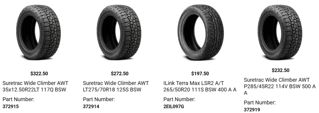 Heavy-duty all-terrain tire designed for trucks carrying heavy loads and towing.