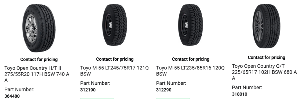 SUV driving on gravel road with off-road tires designed for rough terrain.