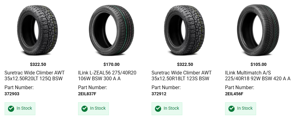 Ford F-150 upgraded with 33 and 35 inch all terrain tires on aftermarket truck wheels