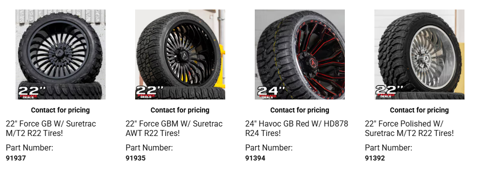 Comparison of wheel offset and tire fitment setups on lifted and leveled trucks