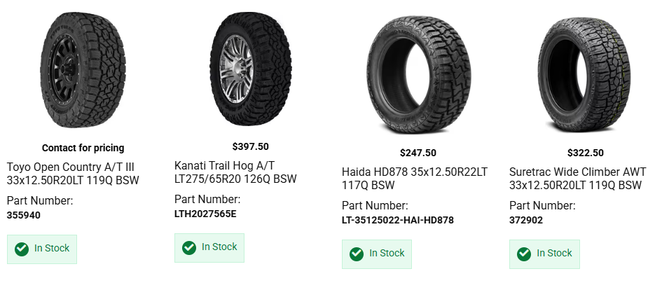 Heavy duty all-terrain towing tires mounted on truck and SUV for summer travel