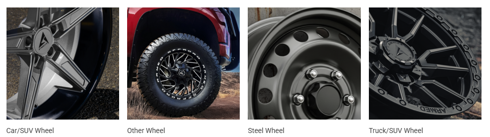 Ford F-150 equipped with 265 70R17 all terrain tires on 17 inch aftermarket wheels