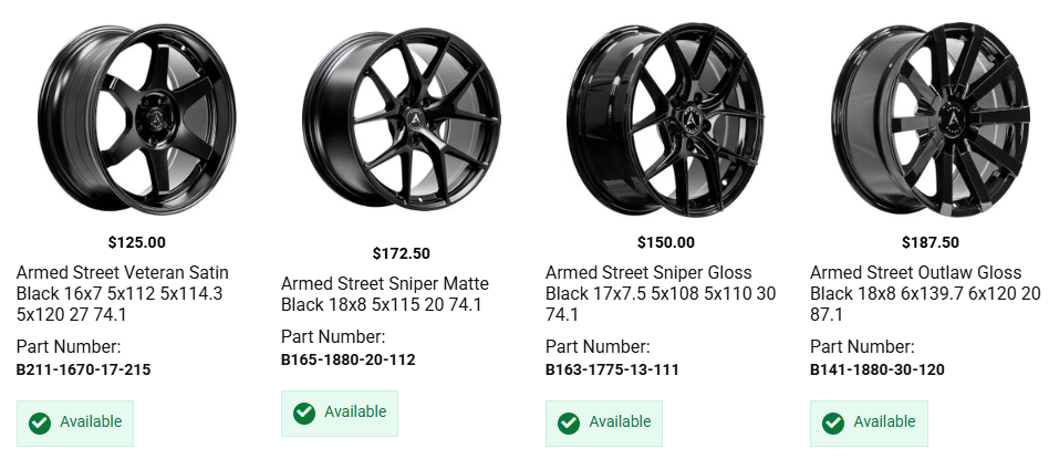 Close-up comparison of Asanti polished wheel vs Armed matte black concave truck wheel