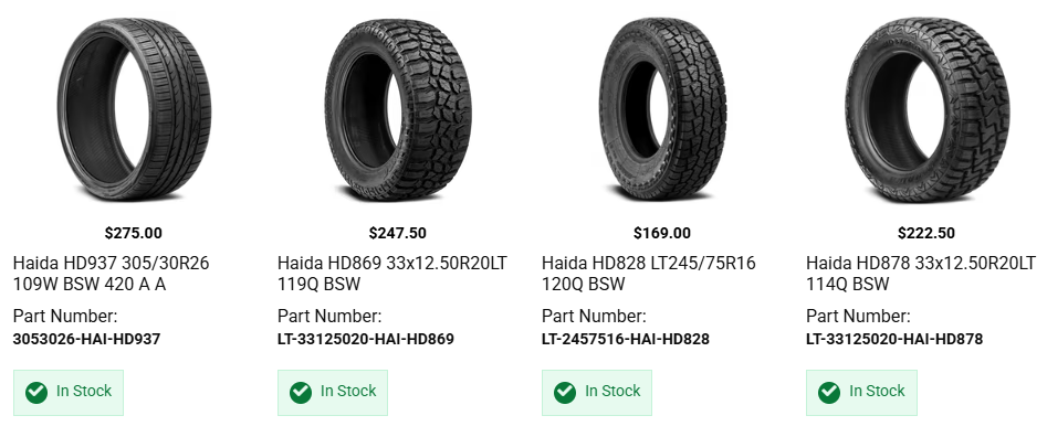 Haida tires mounted on custom truck wheels for Canadian driving conditions
