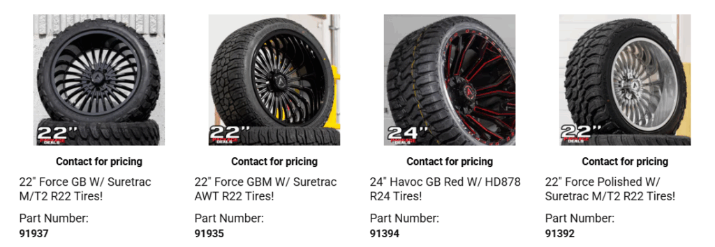 Canadian-made alloy wheels displayed on custom truck and SUV builds