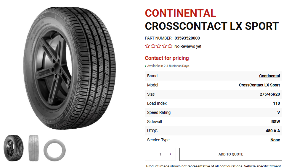 Continental tires mounted on truck and SUV with aftermarket wheels