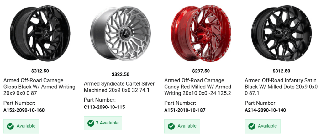 Comparison of wheel sizes and tire sizes for proper truck and SUV fitment