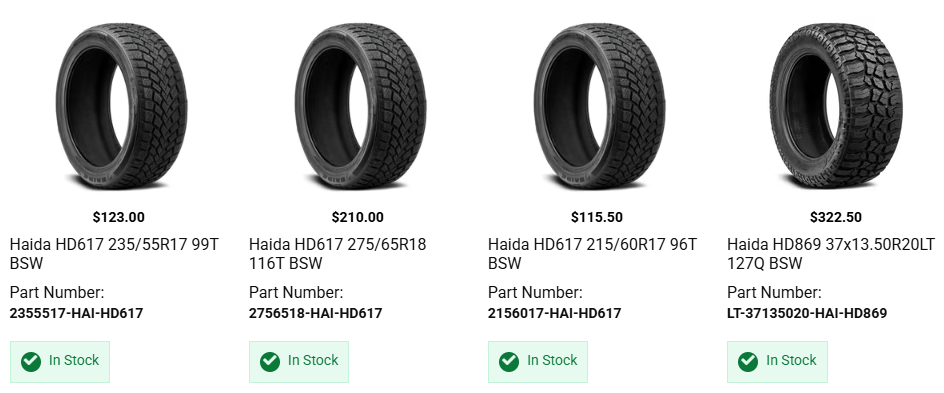 Haida highway tires installed on SUV driving on paved Canadian roads