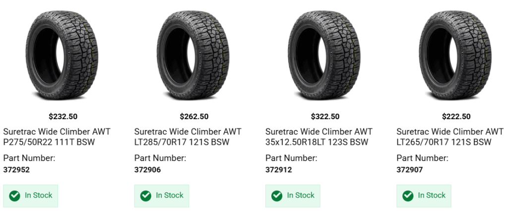 Comparison of all-terrain and highway tire grip on dry and wet summer roads
