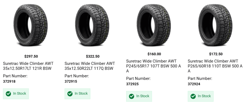 Tire tread wear comparison between all-terrain and highway truck tires