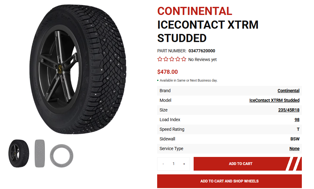 Continental tires available through Canadian tire retailers and wheel shops